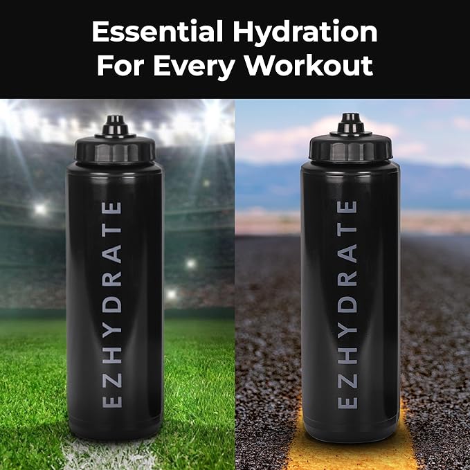 2 Pack Black 32oz Squeeze Water Bottles - Sports Water Bottles For Football, Hockey, Athletics - Reusable Squirt Bottle Set, BPA-Free, Perfect for Gym, Travel, Bike & Cycling Water Bottle