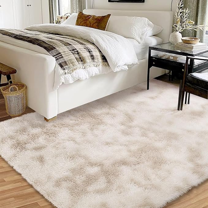 Area Rugs 10x13 for Living Room Fluffy Shaggy Large Carpet Rug for Bedroom Indoor Modern Faux Fur Floorcover Mat Soft Non Slip Kids Rugs for Nursery Playroom Home Decor Rug, Tie Dye Light Taupe