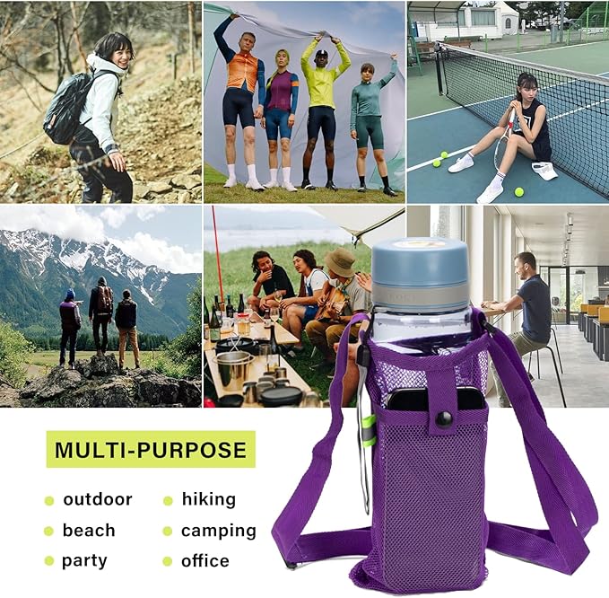 2 Pack Portable Water Bottle Bag with Adjustable Shoulder Strap - Foldable Lightweight Beach Water Bottle Sling Bag for Sports Gym Hiking Camping Walking