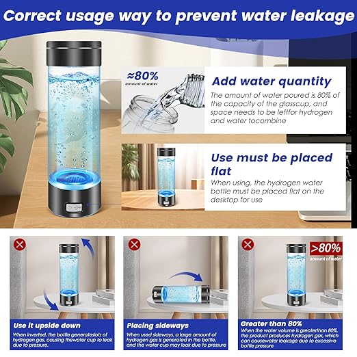 2024 Hydrogen Water Bottle, Portable Rechargeable Hydrogen Water Bottles Generator with SPE PEM Hydrogen Oxygen Separation Technology, 3 Min Quick Electrolysis, for Home Travel Office (Black)