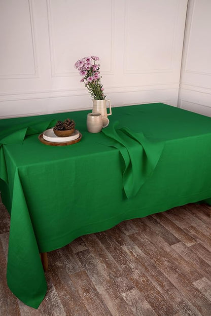 D'Moksha Homes Linen Tablecloth 60 x 144 Inch - 100% Pure Linen Kelly Green Tablecloth - Machine Washable Dining Tablecloth for Rectangle Tables