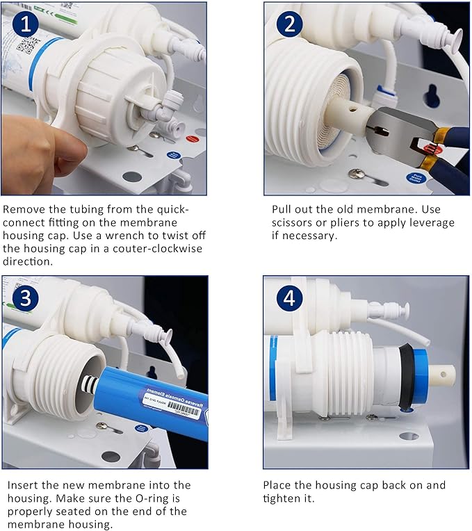 Membrane Solutions 400 GPD RO Membrane, Reverse Osmosis Membrane with Membrane Housing, 1/4" Quick-Connect Fittings, Check Valve, Replacement for Under Sink Home Drinking RO Water Filter System