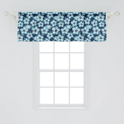 Ambesonne Aloha Window Valance, Hibiscus Hawaiian Tropical Island Flowers Petals and Buds Leaves Art Print, Curtain Valance for Kitchen Bedroom Decor with Rod Pocket, 42" x 18", Dark Blue Sky Blue