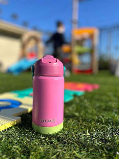 12oz Kids Water Bottle with Straw Lid | 100% Leak Proof | Insulated Stainless Steel Double Walled Thermos | BPA and Sweat free | Hot & Cold (Bubblegum)