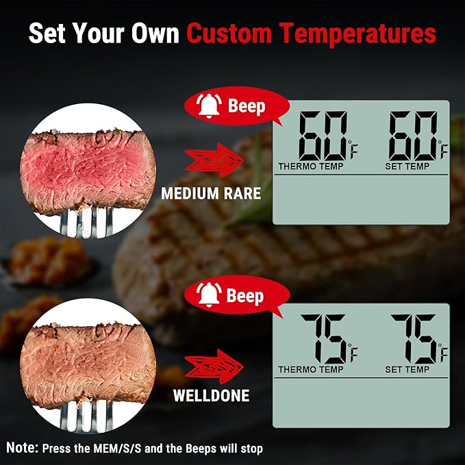 ThermoPro TP-16 Large LCD Digital Cooking Food Meat Smoker Oven Kitchen BBQ Grill Thermometer Clock Timer with Stainless Steel Probe