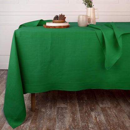 D'Moksha Homes Linen Tablecloth 60 x 144 Inch - 100% Pure Linen Kelly Green Tablecloth - Machine Washable Dining Tablecloth for Rectangle Tables