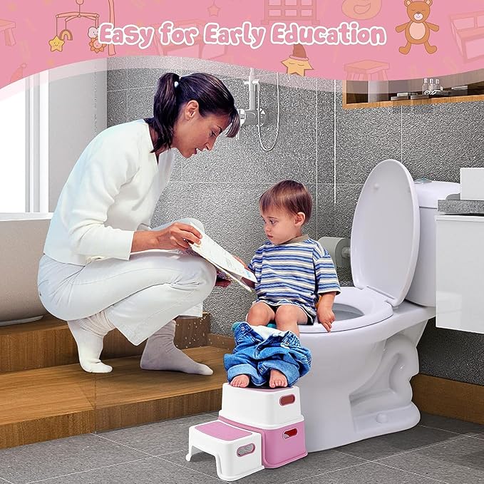 2 Step Stools for Kids, Toddler Step Stool for Toilet Potty Training, Anti-slip Potty Stools with Numbers/ABC, Bathroom Step Stool for Kitchen