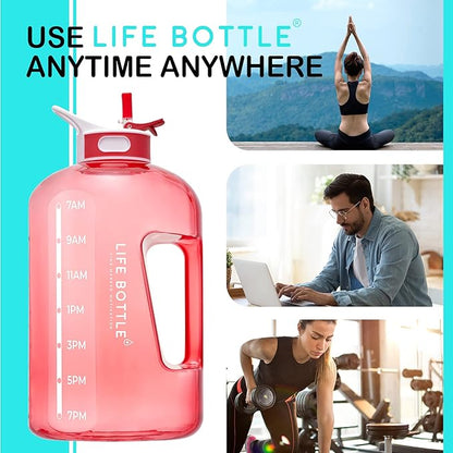 1 Gallon Water Bottle with Straw Lid and Chug Lid, Leakproof Water Jug. Big Water Bottle with Time Marker, No Quotes. 128 oz Water Bottle with Handle and Straw, BPA Free Water Bottles