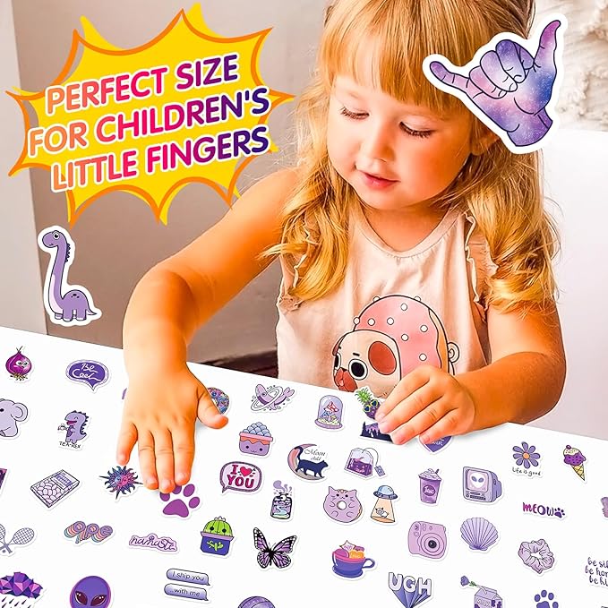 100PCS Purple Stickers, Lifany Cartoon Stickers Pack for Adults,Kids, Waterproof and Aesthetic Vinyl Stickers for Water Bottle, Laptop, Phone, Skateboard, Black Cat Decor Decal for Christmas