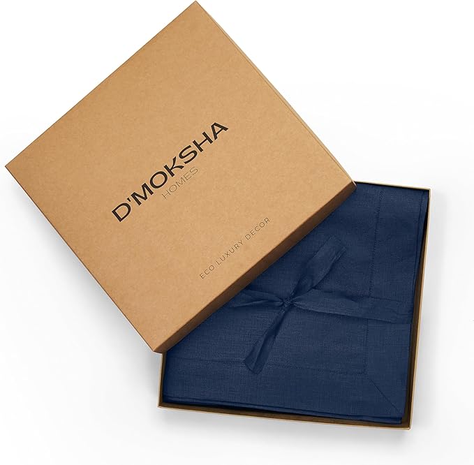 D'Moksha Homes Linen Tablecloth 60 x 60 Inch - 100% Pure Linen Navy Blue Tablecloth - Machine Washable Dining Table Throw - Navy Blue Tablecloth for Square Tables