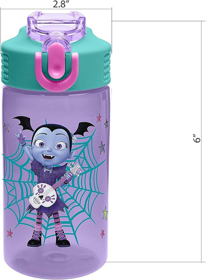 Zak Designs Vampirina 16 oz Plastic Water Bottle with Reusable Straw, PP Park, Vampirina & Wolfie (VMPB-T120)