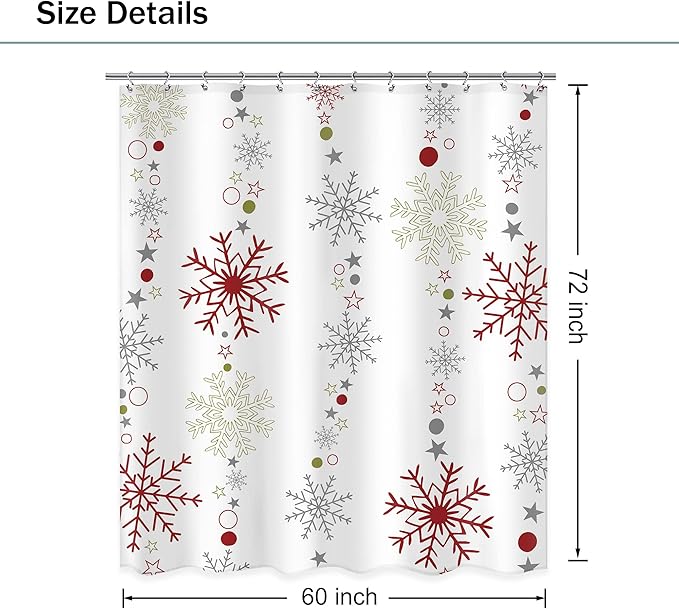 Christmas Shower Curtain 60Wx72L Inch Snowflake Winter Shower Curtain Bathroom Set Red Red Grey White Big Small Snowflakes Merry Xmas Holiday Kids Bath Curtain Bathtub Accessories Home Decor