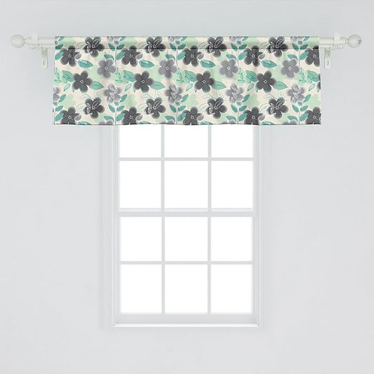 Ambesonne Floral Window Valance, Abstract Nostalgia Pattern with Retro Blooms and Leaves Romantic, Curtain Valance for Kitchen Bedroom Decor with Rod Pocket, 42" x 18", Charcoal Grey Mint Green