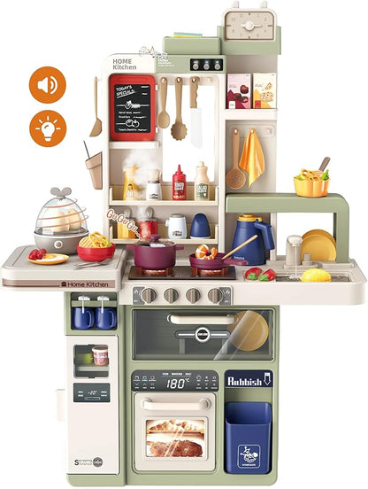 72-Piece Kids Play Kitchen Set: 27.16 x 10.62 x 36.61 inches: Interactive Features, Realistic Design, and Educational Fun for Ages 3 and Up (Avocado Ash 72)