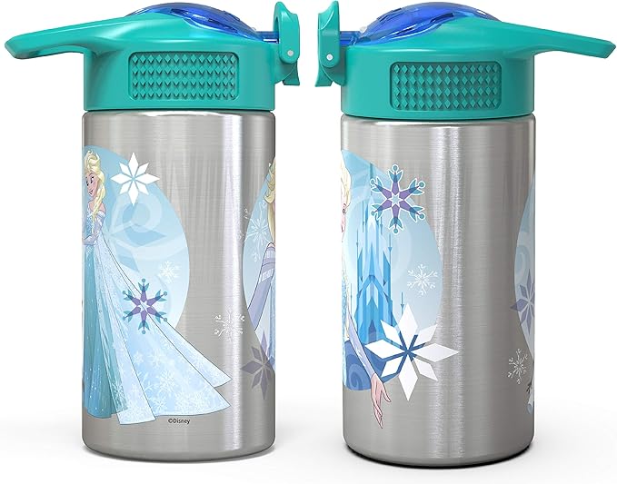 Zak Designs 15.5oz Stainless Steel Kids Water Bottle with Flip-up Straw Spout - BPA Free Durable Design, Frozen Girl SS