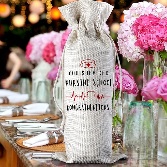 You Survived Nursing School Congratulations Funny Nurse Wine Bags Nurse Graduation Gift Nurse Week Gifts for Nurse Student Burlap Bag Gifts