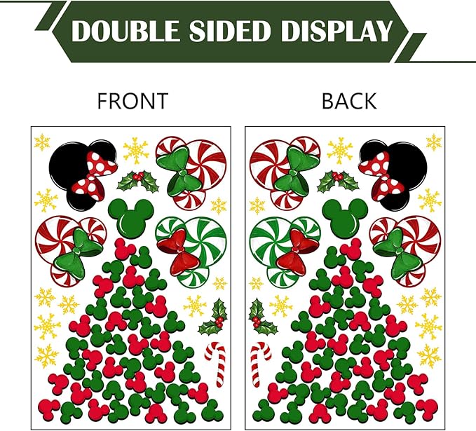 Yovkky 88 PCS Merry Christmas Window Clings, 2025 New Year Christmas Mouse Xmas Tree Green Red Stickers Decals Decor, Peppermint Candy Wreath Winter Snowflakes Holiday Party Home Kitchen Decorations