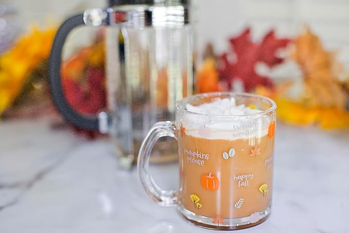 Pearhead Glass Harvest Mug, Halloween Home Décor, Coffee And Tea Glass Mug, Fall Drinkware Accessories, Seasonal Mug, 12 oz.