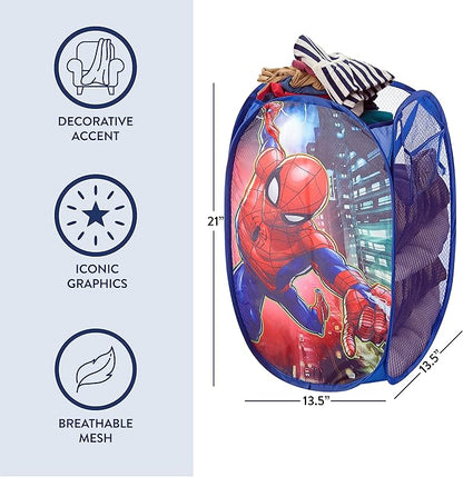 "Idea Nuova Marvel Spiderman Pop Up Hamper with Durable Carry Handles, 21"" H x 13.5"" W X 13.5"" L", red