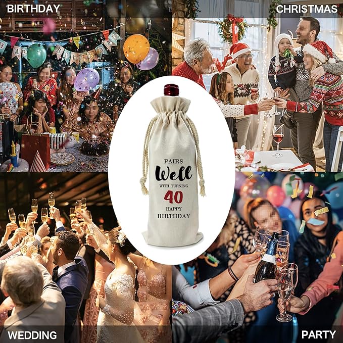 ZHANTUONE，40st Birthday Gift,Drawstring Polyester Cotton Cloth Wine Bag，Funny Birthday Wine Bag，40 Years Old Birthday Party Decoration Wine Bag Gifts,Birthday Party Decorations Ideas Wine Bag