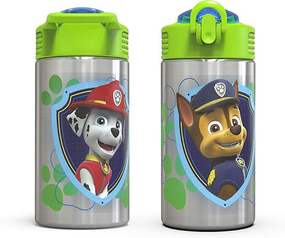 Zak Designs 15.5oz Stainless Steel Kids Water Bottle with Flip-up Straw Spout - BPA Free Durable Design, Paw Patrol Boy SS