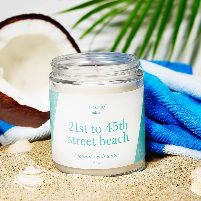 Miami Inspired Scented Candle: 21st to 45th Street Beach - Coconut & Salt Water Scent, 7.5oz, 40 Hour Burn, Vegan Soy & Coconut Blend Candle for Home Decor, Gift for Women & Men