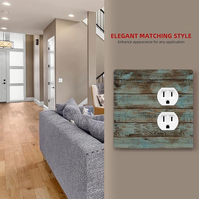 Vintage Green Wood Texture Combo Single Blank 1 Duplex Outlet Switch Wall Plate Cover Decorative 2-Gang for Electrical Room Bathroom Bedroom Home Kitchen One Receptacle 4.5" x 4.6"