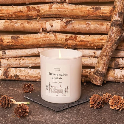 NYC Inspired Scented Candle: I Have a Cabin in Upstate - Smoke & Pine Scent, 9oz, 50 Hour Burn, Vegan Soy & Coconut Blend Candle for Home Decor, Gift for Women & Men