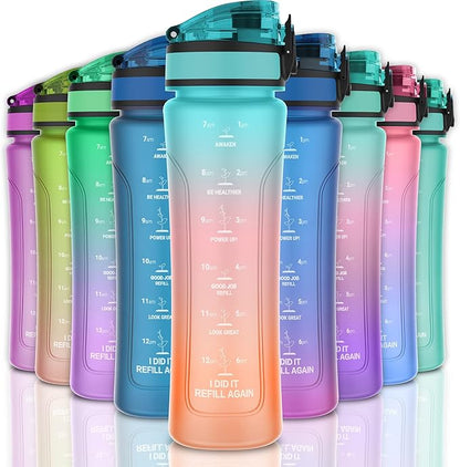 15oz Kids Sports Water Bottles for School with Spout Lid (Blue Pink Orange)