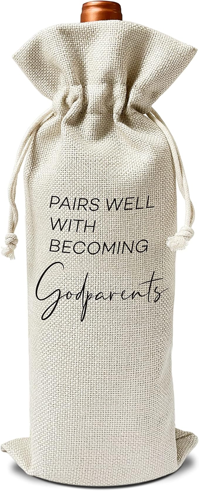 Zodvery Godparents Wine Gift Bags - Gift for Godmother, Godfather, Aunt, Uncle, Baptism - Reusable Burlap With Drawstring Gift Bag (5.5"x 13.5")-1 Pcs/jiu059