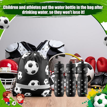 12 Pcs Soccer Party Favors 24 oz Soccer Water Bottle Gift for Soccer Team with Soccer Drawstring Bag Soccer Tumbler Stuff Soccer Theme Accessories for Summer Sports