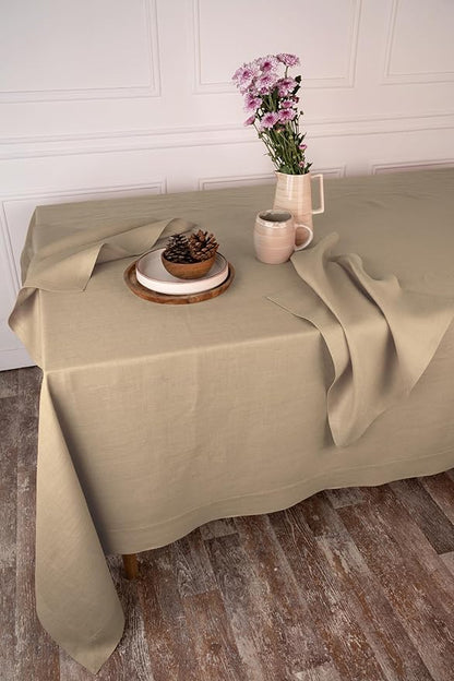 D'Moksha Homes Linen Tablecloth 60 x 60 Inch - 100% Pure Linen Champagne Beige Tablecloth - Machine Washable Dining Table Throw - Champagne Beige Tablecloth for Square Tables