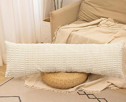 Corduroy Lumbar Pillow Cover 20 x 54 inch, Neutral Beige Decorative Chic Cozy Throw Pillow Cover Soft Luxurious Pillow Case Home Decor for Sofa Bed Room Livingroom, ONLY 1 Cover