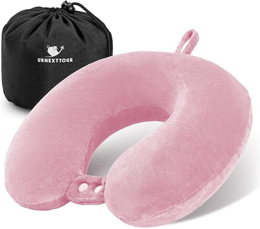 Neck Pillow Airplane, Kids Travel Pillow Memory Foam, Soft & Support Travel Neck Pillow for Travelling Sleeping Plane Car Train and Home Use, Pink