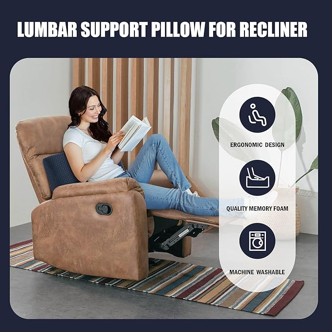 BALAPET Memory Foam Lumbar Support Pillow for Recliner Chair, Extra Large Back Support Cushion for Elderly, Supportive Lumbar Support Pillow, Thick Backrest for Home Reading, 20x14x5, Navy Blue