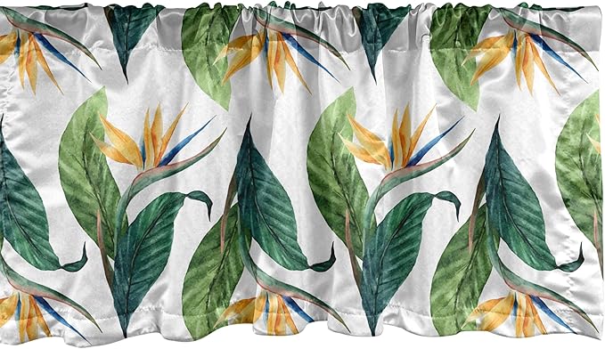 Ambesonne Exotic Window Valance, Macro Watercolor Painting of Bird of Paradise Flower and Leaves, Curtain Valance for Kitchen Bedroom Decor with Rod Pocket, 42" x 12", Multicolor