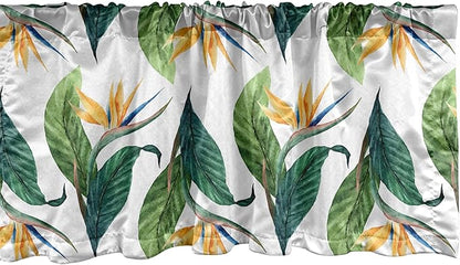 Ambesonne Exotic Window Valance, Macro Watercolor Painting of Bird of Paradise Flower and Leaves, Curtain Valance for Kitchen Bedroom Decor with Rod Pocket, 42" x 18", Multicolor