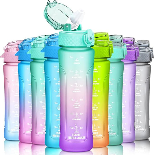 15oz Kids Sports Water Bottles for School with Straw Lid (Green Pink Purple)