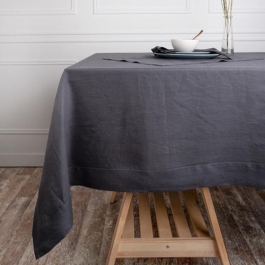 D'Moksha Homes Linen Tablecloth 60 x 144 Inch - 100% Pure Linen Charcoal Grey Tablecloth - Machine Washable Dining Tablecloth for Rectangle Tables