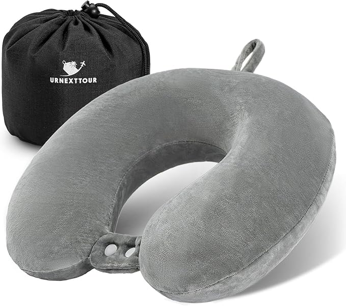 Neck Pillow Airplane, Kids Travel Pillow Memory Foam, Soft & Support Travel Neck Pillow for Travelling Sleeping Plane Car Train and Home Use, Grey