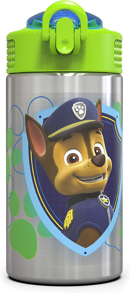 Zak Designs 15.5oz Stainless Steel Kids Water Bottle with Flip-up Straw Spout - BPA Free Durable Design, Paw Patrol Boy SS