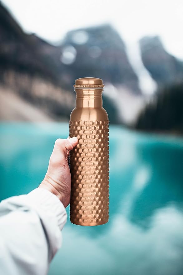 100% Handcrafted Bubble Engrave Pure Copper Water Bottle | 30 Oz | for Drinking Water | Yoga Travel Take Out Ayurveda | Leak Proof Vessel Bubble Dot Designed