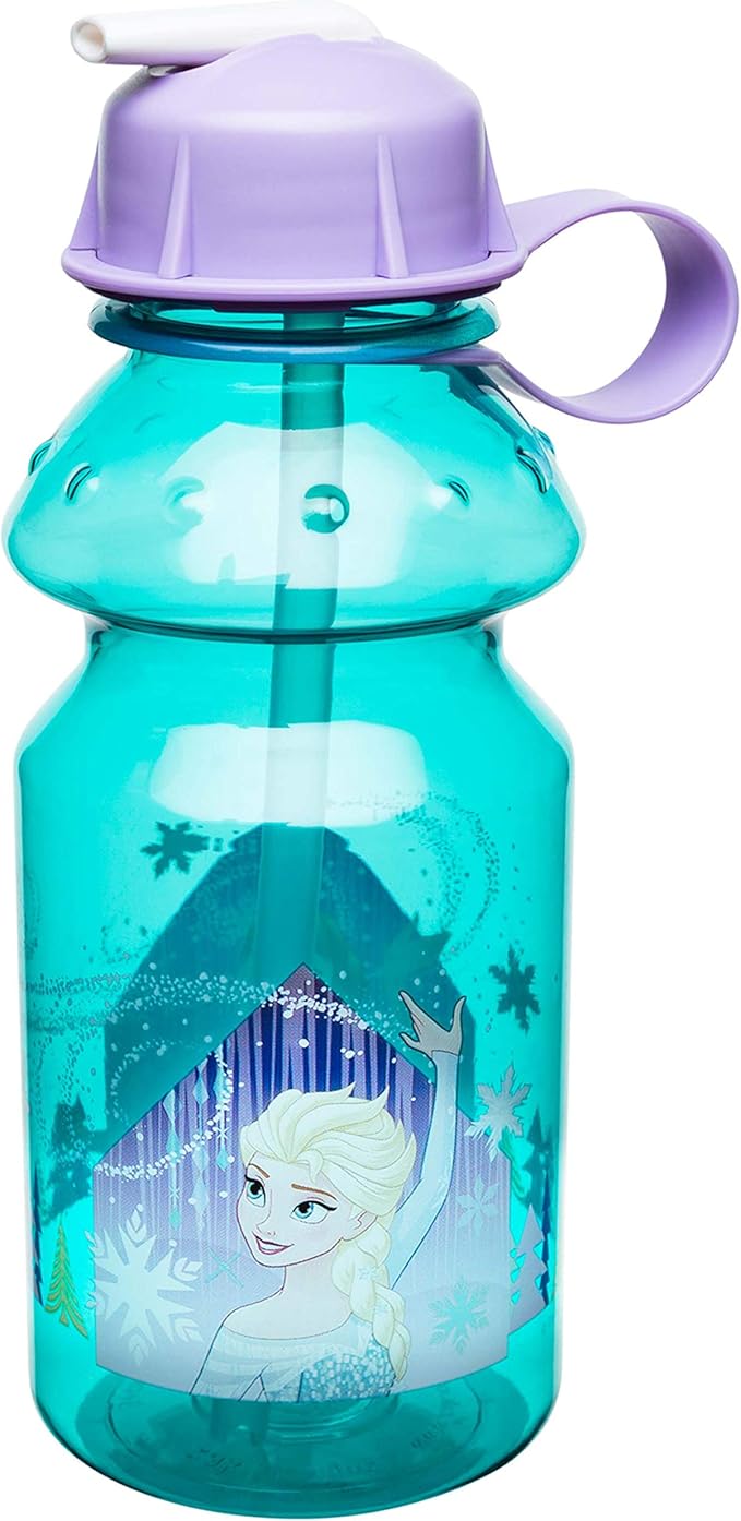 Zak Designs Disney Frozen Kids Water Bottle with Straw and Built-in Carrying Loop, Durable Water Bottle Has Wide Mouth and Break Resistant Design is Perfect for Kids (14oz, Tritan, BPA-Free)