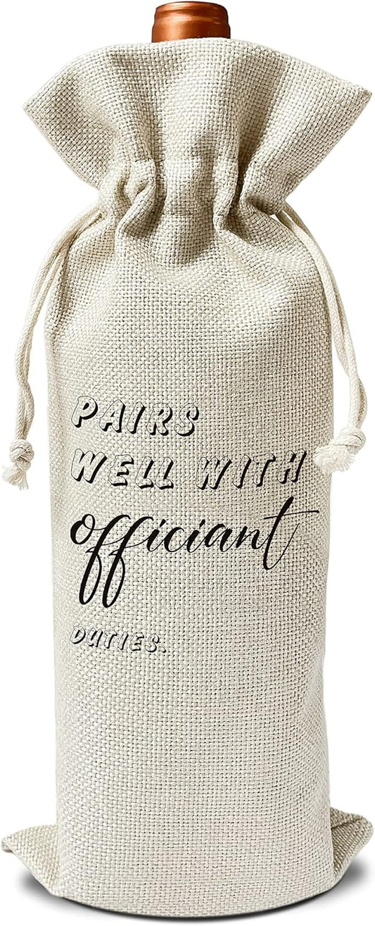 Zodvery Officiant Wine Gift Bags - Gift for Wedding Officiant, Pastor Gift, Ordained Minister - Reusable Burlap With Drawstring Gift Bag (5.5"x 13.5")-1 Pcs/jiu044