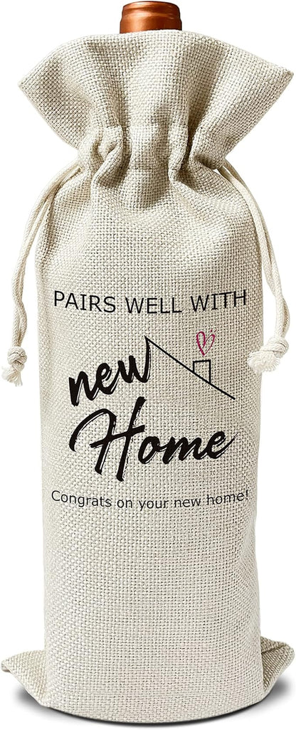 Zodvery Housewarming Wine Gift Bags - Gift for New Home, New Home Owner Gift, Realtor Gift to Clients - Reusable Burlap With Drawstring Gift Bag (5.5"x 13.5")-1 Pcs/jiu076