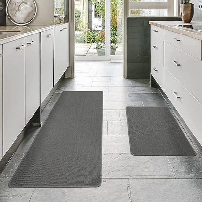 COSY HOMEER 24x35 Inch/24X60 Inch Kitchen Rug Mats Made of 100% Polypropylene Strip TPR Backing 2 Pieces Soft Kitchen Mat Specialized in Anti Slippery and Machine Washable,Grey