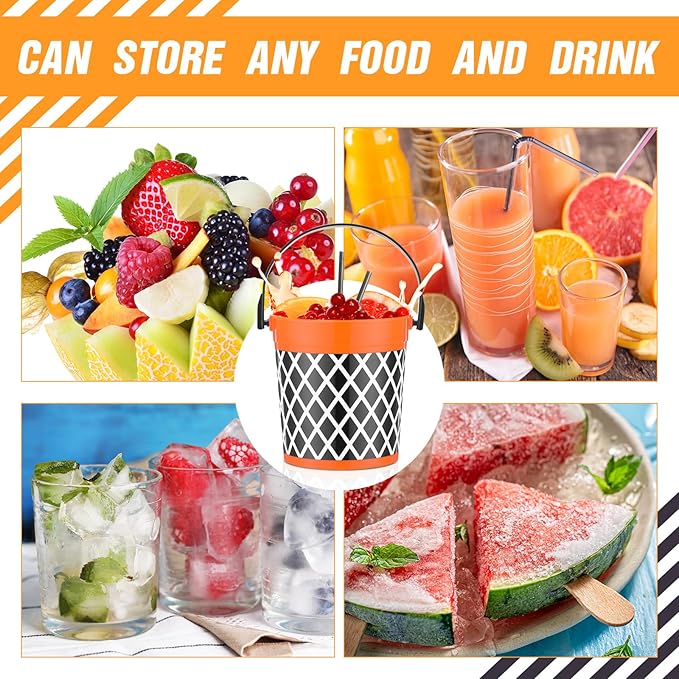 12 Pcs 32oz Basketball Party Favors Rum Buckets Plastic Basketball Cocktail Buckets for Drinks Plastic Ice Pail Bulk with Handle and Straw Reusable Punch Bowls for Drinkware Beer Beverage