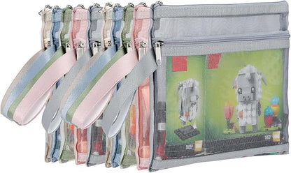 10 Pack A5 Colored Double-Layer Mesh Zipper Pouch Bags, Nylon Building Block Sets Toy Storage & Organization, Breathable See Through Pouch with Handle for School Office Games