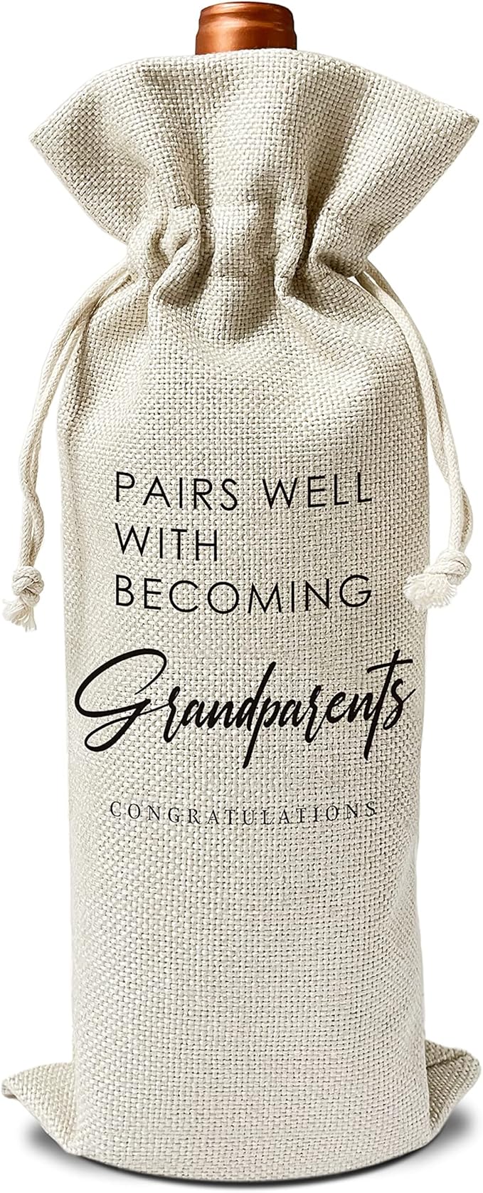 Zodvery New Grandparent Wine Gift Bags - Gift for New Grandma, Grandpa - Reusable Burlap With Drawstring Gift Bag (5.5"x 13.5")-1 Pcs/jiu061