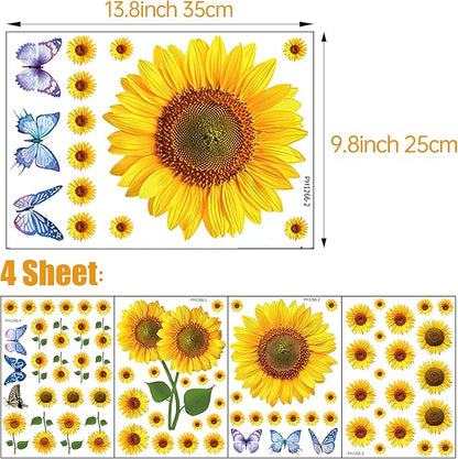 Sunflower Wall Stickers with 3D Butterfly Removable Yellow Flower Wall Decals Waterproof Sunflower Decor Mural for Nursery Baby Kids Bedroom Living Room Bathroom Kitchen Decoration (73 Pcs Yellow)